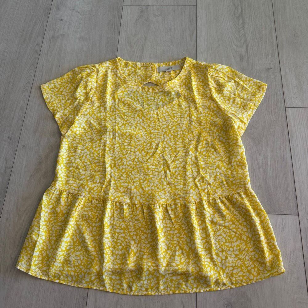 Loft yellow floral peplum blouse size xs